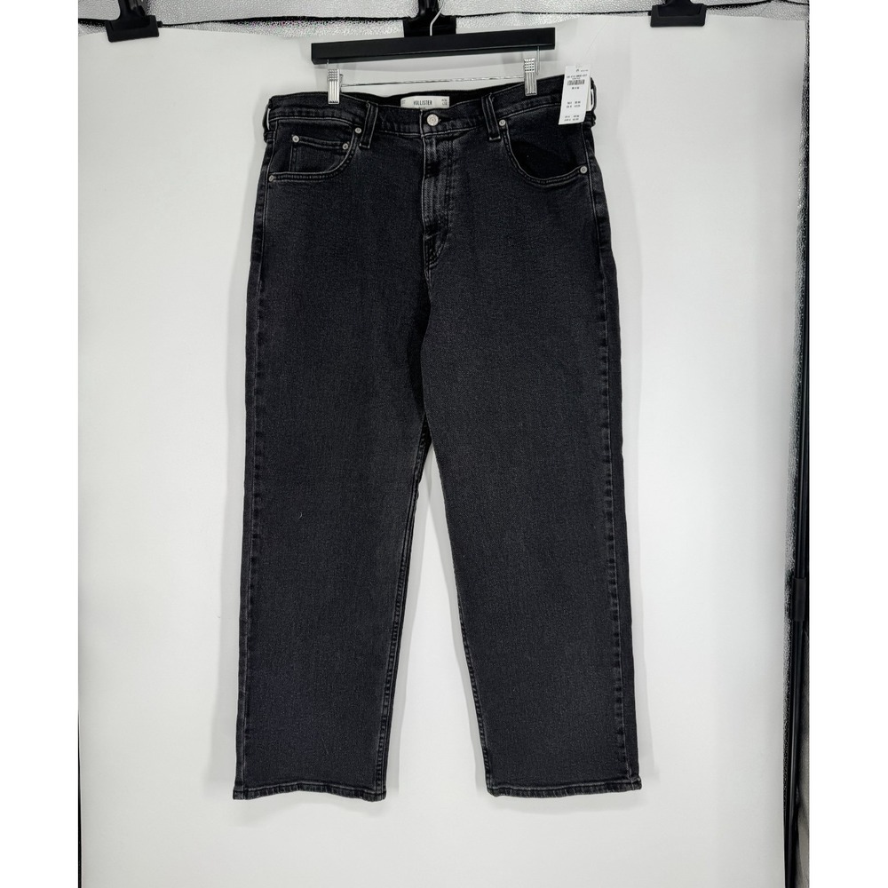 Hollister Baggy Jeans Mens Size 36x30 Black Denim Pants Relaxed Fit Straight Leg